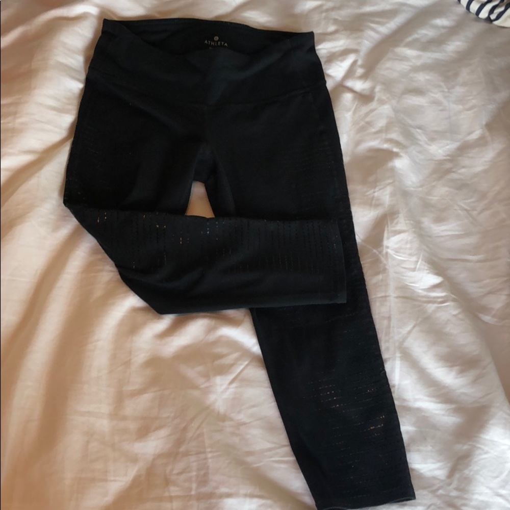 Athleta cropped legging with leather like detail